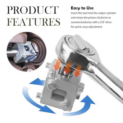 Car Cube Brake Caliper Compression Tool with 3/8" Square Drive Hole,6 Sides Brake Piston Tool for Adjusting Pistons,Steel Car Accessories Rear Brakes Caliper Tools for Disc Brakes