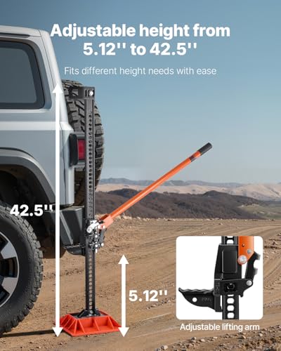 VEVOR Farm Jack with Base, 48" Utility High Lift Farm Jack, 3.18 Ton (7,000 lbs) Capacity Ratcheting Off Road Utility Jacks, Heavy-Duty Lift Jacks with 5.12"-42.5" Lifting Range for Tractor, Truck,SUV - size: 48 inch with Base