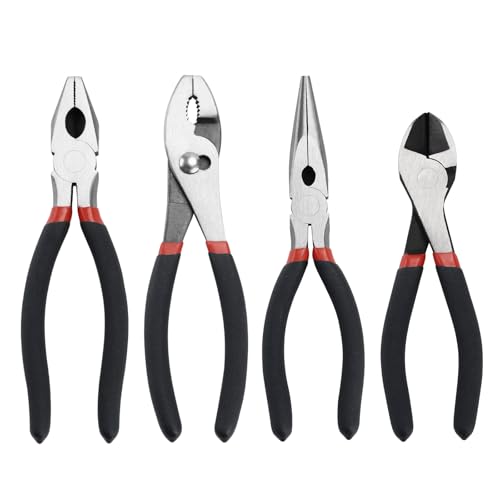 4 Pack Precision Basics Pliers Set-8'' Slip Joint, Long Needle Nose Pliers, Lineman, And 7''Diagonal Pliers for DIY, Construction, Machinery, Home Maintenance and Garden Projects