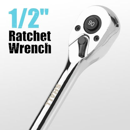 SHALL 90-Tooth 1/2-Inch Drive Ratchet Wrench, Quick-Release & Reversible, Full Polished Ratchet Wrench Made of Chrome Alloy, Gifts for Men Women Dad Mom - size: 1/2"