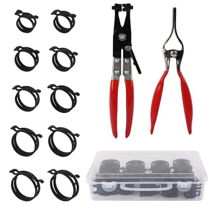 42Pcs 24-46mm Spring Hose Clamps With Swivel Flat Hose Clamp Plier Hose Removal Pliers Assortment kits -10 Large Sizes Fuel Line Clamps Made of Chrome Vanadium Steel