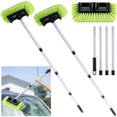 2 Pack 58 Inch Extendable Car Wash Brushes, Soft Bristled Scratch Free Cleaning System with Long Handle, Universal Cleaning Tool Set for Vehicles Home Windows Tires Snow Removal (Green) - color: Green