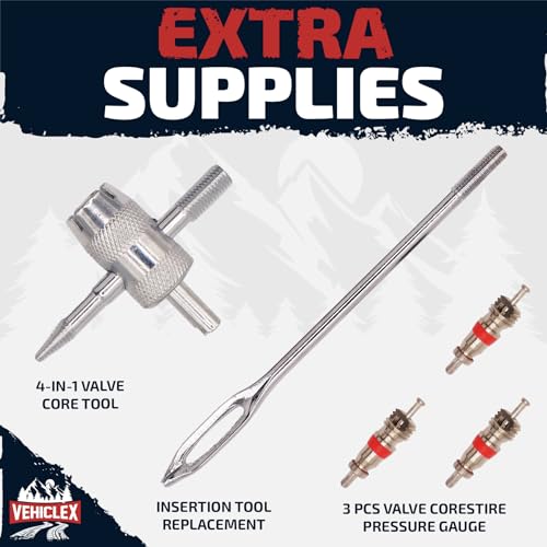 Vehiclex Tire Repair Kit for Plug and Patch with Aluminum Handled Tools - Emergency Kit with Pliers in Zippered Bag for Car, Motorcycle, ATV, Tractor, Lawn Mower - size: Compact + pliers