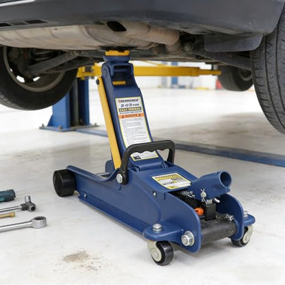 Superokay 2.5 Ton Low Profile Floor Jack, Heavy-Duty Steel Racing Jack with 3.5" to 14.75" Lifting Range, Blue & Yellow Mat Finish, Smooth Lifting & Leak-Resistant Hydraulic System