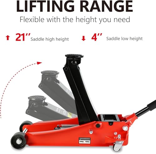 4 Ton Low Profile Floor Jack, Heavy Duty Steel Racing Floor Jacks with Dual Pistons Quick Lift Pump, Lifting Range 4"-21", Professional Hydraulic Car Jack 4 Ton/8000 LBS Capacity, Red - color: Red - 4 Ton(Dual Pump), Lift 4"-21"