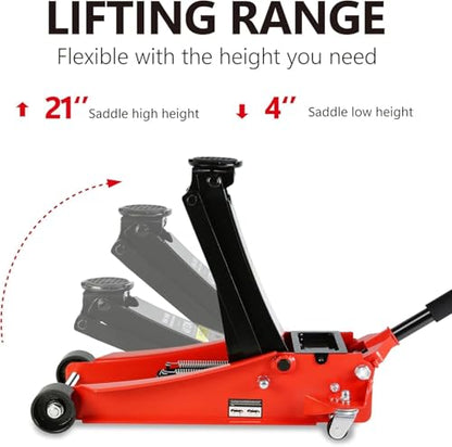 4 Ton Low Profile Floor Jack, Heavy Duty Steel Racing Floor Jacks with Dual Pistons Quick Lift Pump, Lifting Range 4"-21", Professional Hydraulic Car Jack 4 Ton/8000 LBS Capacity, Red - color: Red - 4 Ton(Dual Pump), Lift 4"-21"