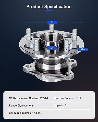 ECCPP 512284 Wheel Bearing Hub Assembly for Toyota Venza 2009-2016 | for Lexus RX350 2007-2009 5 lugs Pre-Greased Sealed - size: 512284