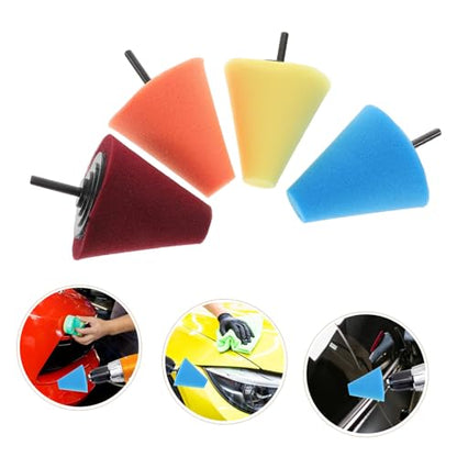 Veemoon 4pcs Cone Buffing Pads for Car Wheel Polishing Detail Sponge for Automotive Wheel Care Multifunctional Drill Polishing Kit for Vehicle Hub Cleaning
