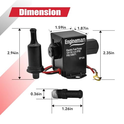 Universal Electric Fuel Pump Kit 12V 4.5-7psi Electric Fuel Pump with Mounting Bracket, Fuel Filters, Hose Clamps, 6.56 FT 5/16" ID Fuel Line - size: EP12S 4.5-7 PSI + 6.56ft Hose