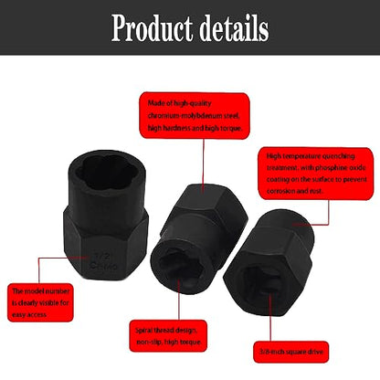 14PCS Twist Lug Nut Socket Set, 3/8" Drive Bolt Nut Extractor Tool | Metric, 6.35mm -19mm Sockets, Center Punch Bar, Damaged Nut Lock Remover, Rusted, Stripped, Screws, Stuck Locking Nut Removal - color: 14pcs Lug Nut Extractor 3/8 Inch Drive