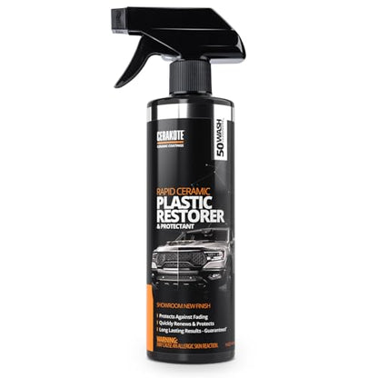 CERAKOTE Rapid Ceramic Plastic Restorer and Protectant Spray - 14 oz - 50+ Wash Rating - Restores Faded Black Trim and Bumpers - Non-Greasy Formula for Cars and Trucks - size: 14 Fl Oz (Pack of 1)