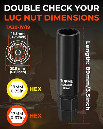 10 Spline Lug Nut Socket, Replacement for TA20-19/21 | Compatible with Bimecc 10 Spline Lug key, for Removing Lug Nut Key for Truck Large SUV - color: Ta20 19-21