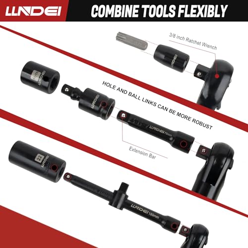 LLNDEI 3/8" 58Pcs Cordless Electric Ratchet Wrench Set with Socket Set,12V High Capacity Electric Wrench(40FT-LBS(55N.M)) with Adjustable Speed.