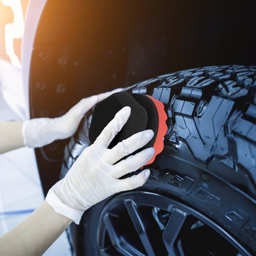 2 Pack Large Tire Shine Applicator Pad, Tire Hex Grip Applicator, Tire Shine Car Detailing Foam Sponge Tool, Reusable Car Cleaning Supplies After Car Wash Tire Cleaner for Applying Tire Shine - color: Red and Blue