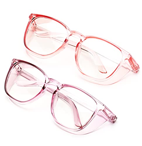 JOO'RTI Anti-Fog Safety Goggles Anti-Blue Light Saftey Glasses Anti-Dust Protective Eyewear for Women and Men - color: 2packs(lilac & Pink)