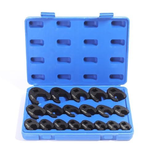 Yonligonju 19PC Crowfoot Flare Nut Wrench Set, Large & Small Metric, Fits 8 to 32 mm Flare Nuts, Works with 3/8" and 1/2" Drives Ratchets Extenders for Nut Removal