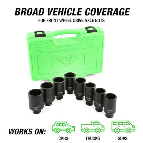 OEMTOOLS 37321 8 Piece 1/2 Inch Drive Axle Nut Socket Set, 12 Point Set, 29mm, 30mm, 32mm, 34mm, 35mm, 36mm, 38mm, and 39mm Socket Set with Case - style: 12 Point