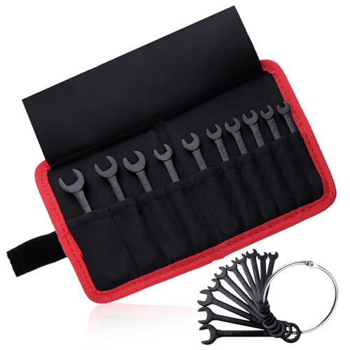 Mini Wrench Set SAE 10-Piece Ignition Wrench Set, 5/32"-7/16" Open End and Box End Combination Wrench Kit, Super Thin Small Wrenches with Zipper Bag and Key Ring for Small Fasteners, Black - style: SAE(Black)