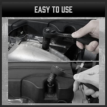 HORUSDY 56-Piece 1/4" Drive Impact Socket Set, Standard SAE (5/32 to 9/16 inch) and Metric (4-15mm) Size, 6 Point, Cr-V, 1/4-Inch Drive Ratchet Wrench, Drive Extension Bar, Impact Universal Joint - style: 56PC 1/4" Set + Ratchet