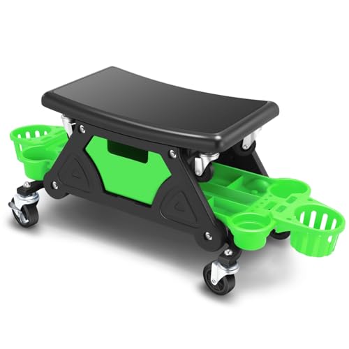 Auto Dynasty Rolling Mechanic Stool, 300 LBS Capacity Rolling Creeper Garage Shop Seat with Removable Storage Tool Trays, Mechanic Chair with Lockable Swivel Wheels for Workshop Auto Repair, Green - color: Green