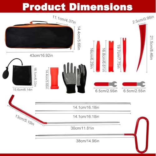 HIGH & SKY 17 PCS Car Tool Kit – Solid Steel Rod 68 Inch with Air Wedge & Pump | Multipurpose Car Repair Tool Kit for Vehicles, Home & Garage Use