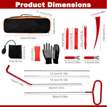 HIGH & SKY 17 PCS Car Tool Kit – Solid Steel Rod 68 Inch with Air Wedge & Pump | Multipurpose Car Repair Tool Kit for Vehicles, Home & Garage Use