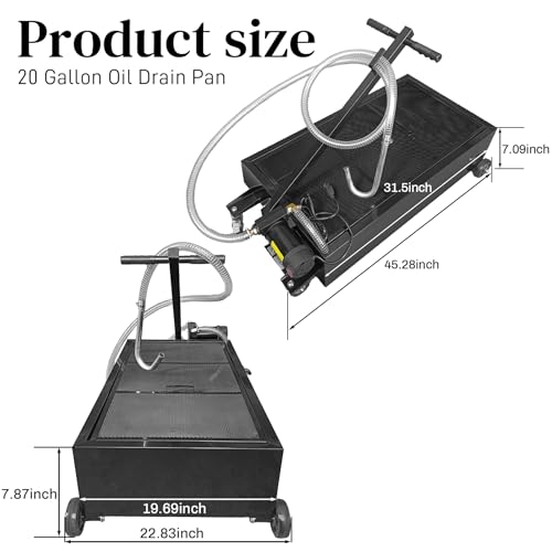 20 Gallon Oil Drain Pan with Electric Pump, Low-Profile Oil Pans for Changing Oil, T-Handle and J-Hook Makes Drain Easier, Black - color: Black, size: 20 Gallon