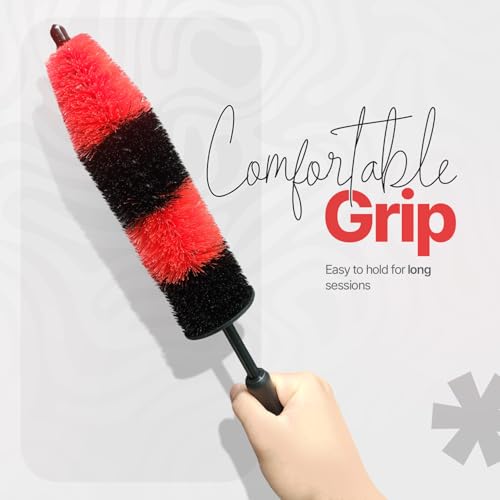 Pack of 1 Wheel Brush - 17Inch Long, Soft Bristle, No Scratch Car Wheel Cleaner Brush - Detailing Brush for Tires, Wheels, Rims, Exhaust Tips, Vehicle Engine, Motorcycles - size: Medium