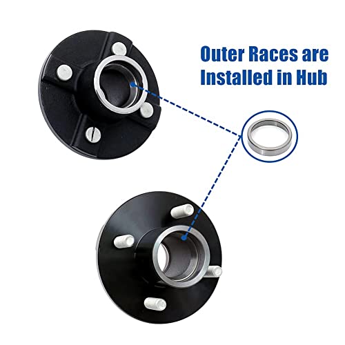 Pair Trailer Hub Assembly Kit,4-Bolt on 4" Circle,Fit 2,000 lbs axles,Includes (2) 1" Straight Spindle and Bearings - size: GL4854C*2