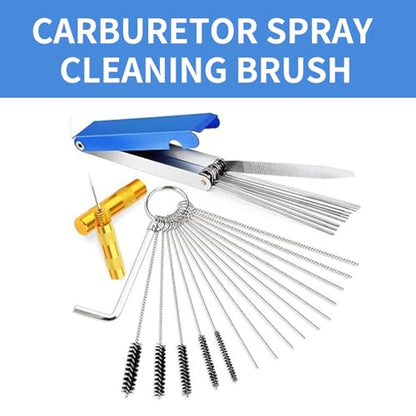 Carburetor Cleaning Kit,Carburetors Carbon Dirt Jet Remove Cleaner, Carb Carburetor Cleaners 13 Cleaning Wires Set, 1 Sharp Pick,1 Throttle Wrench,5 Nylon Brushes, 10 Cleaning Needles