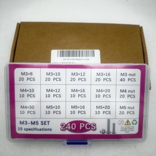 Button Head/Hex Socket/Phillips Flat Head Screws Assortment - Furniture, Auto, Home Repair Fastener Kit (240PCS M3 Semi-Circular Hexagon Screws Set) - color: 240PCS M3 Semi-Circular Hexagon Screws Set