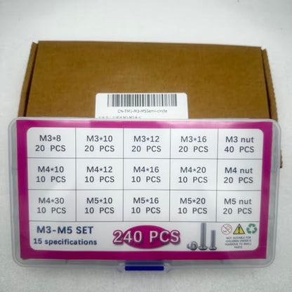 Button Head/Hex Socket/Phillips Flat Head Screws Assortment - Furniture, Auto, Home Repair Fastener Kit (240PCS M3 Semi-Circular Hexagon Screws Set) - color: 240PCS M3 Semi-Circular Hexagon Screws Set
