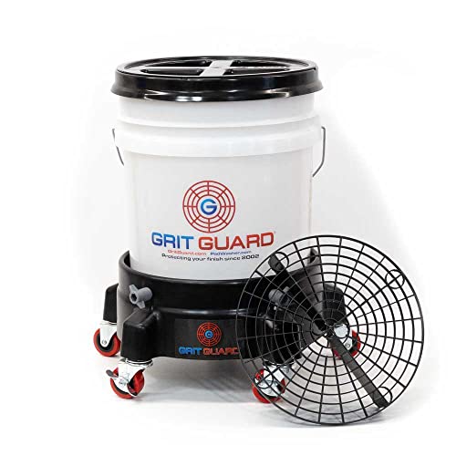 Grit Guard 5 Gallon Washing System | Includes 5 Gallon Bucket, Grit Guard, Bucket Dolly, and Gamma Seal Lid | for Car Wash and Detailing | Black - Made in the USA - color: Black