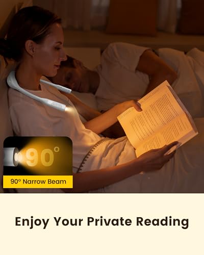 Glocusent Lightweight Neck Light for Reading in Bed, 1200mAh Rechargeable Book Light, Hands-Free Reading Light, 5 Colors, 5 Brightness Adjustable, Private Bedtime Reading for Book Lover - color: White