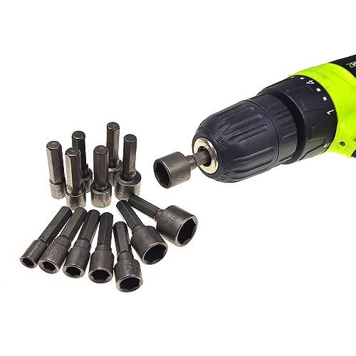 14-Piece Power Nut Driver Bit Set, Metric & SAE Socket Wrench Screw, 1/4" Hex Shank, Impact Tools Kit for Quick-Change Drill