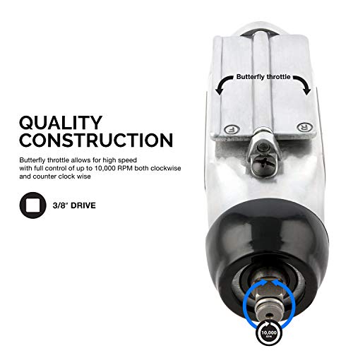 Neiko 30088A 3/8" Drive Butterfly Impact Wrench, 75 Foot/Pound High Power Outlet Air Wrench, 10,000 RPM Pneumatic Impact Wrench, 1/4” Air Inlet 3/8” Air Hose Size Pneumatic Tool for Mechanics