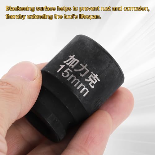 HARFINGTON 3pcs 4 Point Square Socket 1/2" Drive 15mm Metric Square Impact Socket CR-V Blackening Standard Wheel Sleeve Pneumatic Sleeve Tool for Auto Repair Mechanical Maintenance Home Use - size: 15mm