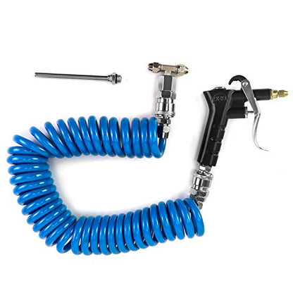 QWORK Air Seat Blow Gun Kit, 16 ft (5m) Coiled Air Hose, Fits OD 1/4 in (6mm) Air Hose, Quick Connect Air Duster Gun with 2 Interchangeable Nozzle Tips for Truck & Shop Cleaning - size: 1pcs