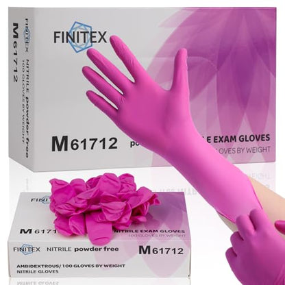 FINITEX Nitrile Disposable Latex-Free Gloves - 3.5mil 100/1000PCS Powder-Free Latex Free Cleaning Medical Exam Food Gloves - color: Rose Red (Medium 100)