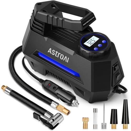 AstroAI AIRUN H Tire Inflator Portable Air Compressor,Fast Inflation Electric Air Pump for Car Tires-Car Accessories,9.8Ft Cord-12VDC-Powered Auto Shut-Off with Digital Pressure Gauge,LED Light,Blue - color: Blue, size: Large