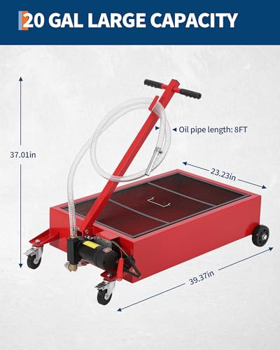 GarveeTech Low Profile Oil Drain Pan 12V | 20 Gal Metal Oil Change Pan Cart with 180W Electric Pump, 8FT Hose & Folding Handle for Cars, SUVs, Trucks, Buses, RVs - size: 20GAL-12V-Red