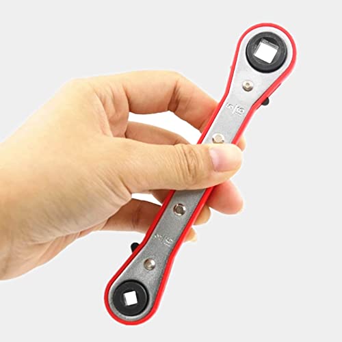 HVAC Service Wrench Set, Air Conditioner Valve Curved Ratchet Wrench (1/4", 3/8", 3/16", 5/16"), with Hexagon Bit Adapter Tool Kit for Refrigeration Equipment and Repair