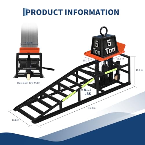 Heavy Duty Hydraulic Car Ramps 2 Pack, 5 Ton Capacity 9-15 Inch Lift for Cars SUVs Trucks with Rolling Wheels & Reflective Strips for Oil Changes Tire Rotations - color: Orange With Rolling Wheels