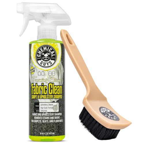 Chemical Guys, Citrus Fabric & Carpet Cleaner Spray with Brush Kit, 16 oz | With heavy duty nifty interior brush, citrus scent kit, fabric spray and interior brush combo kit, ready for immediate use - size: 16 Fl Oz + Brush