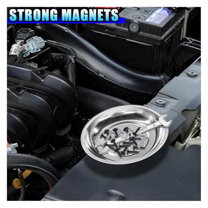3PCS Magnetic Tray Holder, Stainless Steel Extra Strong Magnetic Bowl Parts Tray Set for Screws, Nuts, Bolts, Sockets, Pins – Mechanic Tool Metal Parts Organizer for Automotive Repair(Round&Rectangle) - size: Round&Rectangle