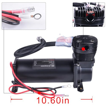 200PSI Heavy Duty Air Train Horn/Air Ride Suspension Compressor 12V 1/4NPT Pneumatic Suspension Compressor Black for Car Horns