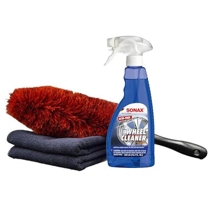 SONAX Wheel Cleaner Brush Combo | Complete Car Wheel Cleaning Kit | Brake Dust Remover, Microfiber Towel | Professional-Grade, Easy to Use | SON-232200-AZBN