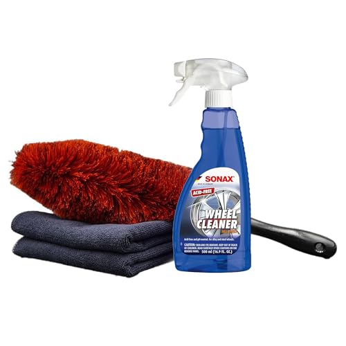 SONAX Wheel Cleaner Brush Combo | Complete Car Wheel Cleaning Kit | Brake Dust Remover, Microfiber Towel | Professional-Grade, Easy to Use | SON-232200-AZBN