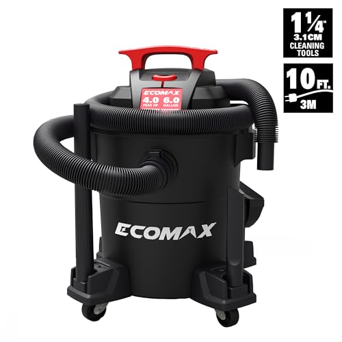 ECOMAX Wet Dry Vacuum 6 Gallon, 4 HP 85 CFM 3-in-1 Shop Vac with Suction/Blow/Wet Dry Function, Heavy-Duty Portable Poly Wet/Dry Vac Car Vacuum for Workshop, Jobsite, Garage and Home Cleaning
