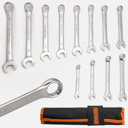 vivicreate 12-Piece Wrench Set, Metric Wrench Set 8mm-24mm, Combination Wrench Sets with Oxford Cloth Storage Bag for Home, Garage, Automotive Repair and Emergency Use - Made in India